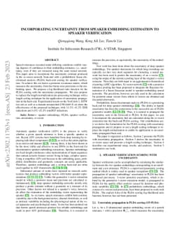 Incorporating Uncertainty from Speaker Embedding Estimation to Speaker
  Verification