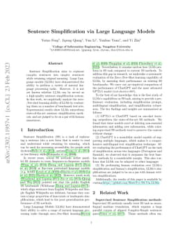 Sentence Simplification via Large Language Models