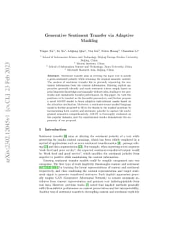 Generative Sentiment Transfer via Adaptive Masking