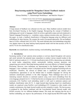 Deep learning model for Mongolian Citizens Feedback Analysis using Word
  Vector Embeddings
