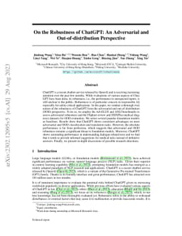 On the Robustness of ChatGPT: An Adversarial and Out-of-distribution
  Perspective
