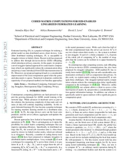 Coded Matrix Computations for D2D-enabled Linearized Federated Learning