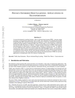 Physics Informed Deep Learning: Applications in Transportation
