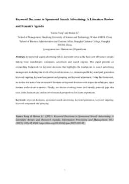 Keyword Decisions in Sponsored Search Advertising: A Literature Review
  and Research Agenda