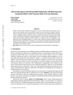 Recovering Sparse and Interpretable Subgroups with Heterogeneous
  Treatment Effects with Censored Time-to-Event Outcomes