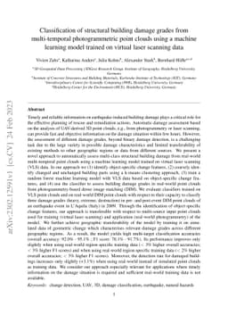 Classification of structural building damage grades from multi-temporal
  photogrammetric point clouds using a machine learning model trained on
  virtual laser scanning data
