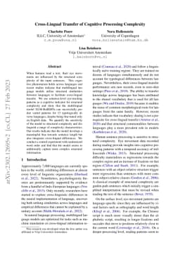 Cross-Lingual Transfer of Cognitive Processing Complexity