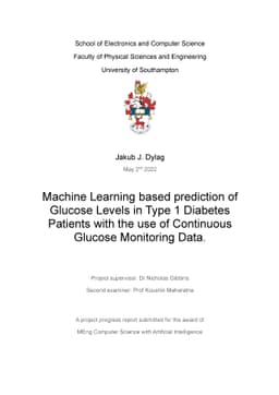 Machine Learning based prediction of Glucose Levels in Type 1 Diabetes
  Patients with the use of Continuous Glucose Monitoring Data