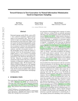Toward Fairness in Text Generation via Mutual Information Minimization
  based on Importance Sampling