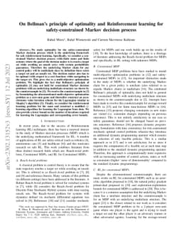 On Bellman's principle of optimality and Reinforcement learning for
  safety-constrained Markov decision process