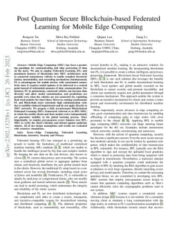 Post Quantum Secure Blockchain-based Federated Learning for Mobile Edge
  Computing