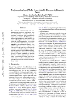 Understanding Social Media Cross-Modality Discourse in Linguistic Space