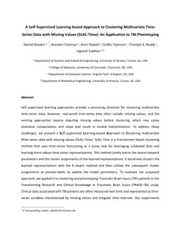 A Self-Supervised Learning-based Approach to Clustering Multivariate
  Time-Series Data with Missing Values (SLAC-Time): An Application to TBI
  Phenotyping