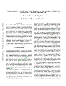 Using Auxiliary Tasks In Multimodal Fusion Of Wav2vec 2.0 And BERT For
  Multimodal Emotion Recognition