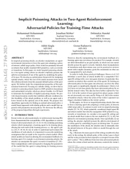 Implicit Poisoning Attacks in Two-Agent Reinforcement Learning:
  Adversarial Policies for Training-Time Attacks