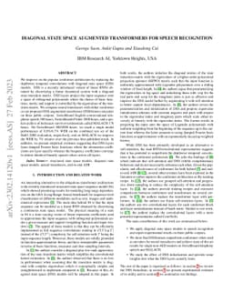 Diagonal State Space Augmented Transformers for Speech Recognition