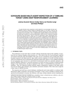 Exposure-Based Multi-Agent Inspection of a Tumbling Target Using Deep
  Reinforcement Learning