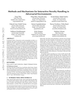 Methods and Mechanisms for Interactive Novelty Handling in Adversarial
  Environments