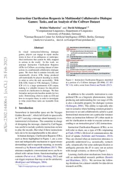 Instruction Clarification Requests in Multimodal Collaborative Dialogue
  Games: Tasks, and an Analysis of the CoDraw Dataset