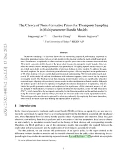 The Choice of Noninformative Priors for Thompson Sampling in
  Multiparameter Bandit Models