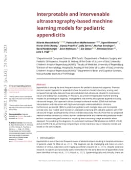 Interpretable and intervenable ultrasonography-based machine learning
  models for pediatric appendicitis