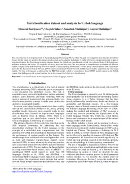 Text classification dataset and analysis for Uzbek language