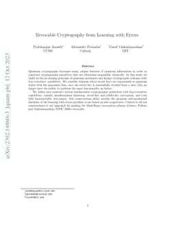 Revocable Cryptography from Learning with Errors