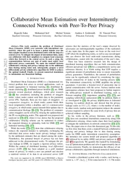 Collaborative Mean Estimation over Intermittently Connected Networks
  with Peer-To-Peer Privacy