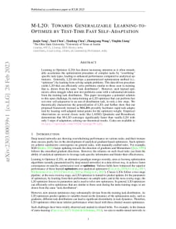 M-L2O: Towards Generalizable Learning-to-Optimize by Test-Time Fast
  Self-Adaptation