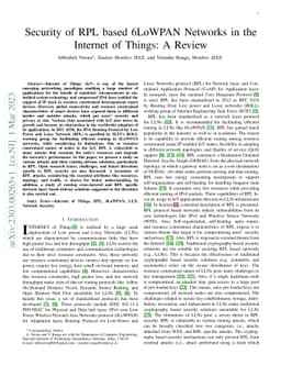 Security of RPL Based 6LoWPAN Networks in the Internet of Things: A
  Review