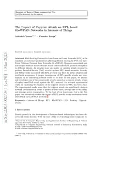 The impact of copycat attack on RPL based 6LoWPAN networks in Internet
  of Things