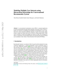 Modeling Multiple User Interests using Hierarchical Knowledge for
  Conversational Recommender System