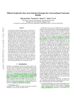 Efficient Explorative Key-term Selection Strategies for Conversational
  Contextual Bandits