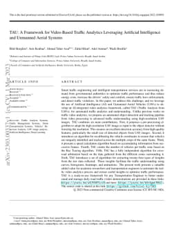 TAU: A Framework for Video-Based Traffic Analytics Leveraging Artificial
  Intelligence and Unmanned Aerial Systems