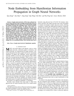 Node Embedding from Hamiltonian Information Propagation in Graph Neural
  Networks