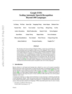 Google USM: Scaling Automatic Speech Recognition Beyond 100 Languages