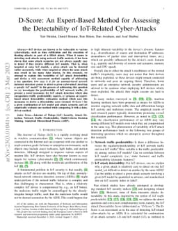 D-Score: An Expert-Based Method for Assessing the Detectability of
  IoT-Related Cyber-Attacks