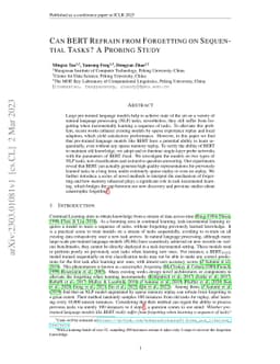 Can BERT Refrain from Forgetting on Sequential Tasks? A Probing Study