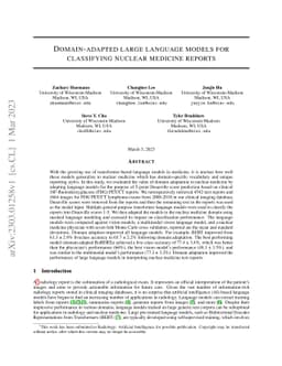 Domain-adapted large language models for classifying nuclear medicine
  reports