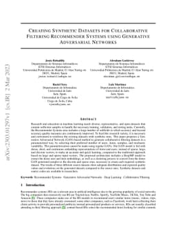 Creating Synthetic Datasets for Collaborative Filtering Recommender
  Systems using Generative Adversarial Networks