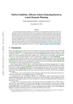 PlaNet-ClothPick: Effective Fabric Flattening Based on Latent Dynamic
  Planning