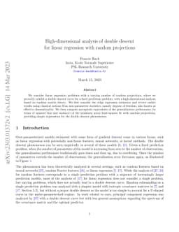 High-dimensional analysis of double descent for linear regression with
  random projections