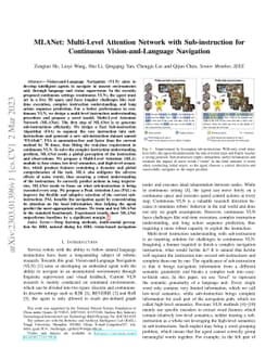 MLANet: Multi-Level Attention Network with Sub-instruction for
  Continuous Vision-and-Language Navigation
