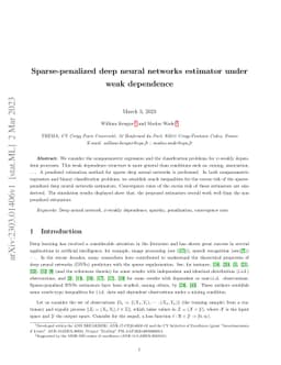Sparse-penalized deep neural networks estimator under weak dependence