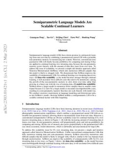 Semiparametric Language Models Are Scalable Continual Learners