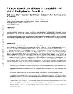 A Large-Scale Study of Personal Identifiability of Virtual Reality
  Motion Over Time