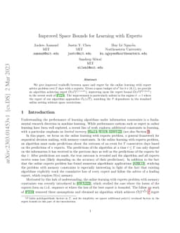 Improved Space Bounds for Learning with Experts