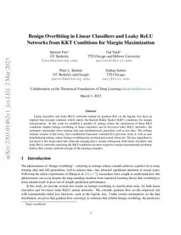 Benign Overfitting in Linear Classifiers and Leaky ReLU Networks from
  KKT Conditions for Margin Maximization