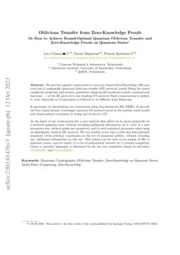 Oblivious Transfer from Zero-Knowledge Proofs, or How to Achieve
  Round-Optimal Quantum Oblivious Transfer and Zero-Knowledge Proofs on Quantum
  States