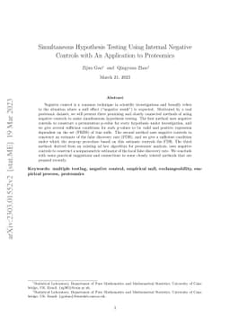 Simultaneous Hypothesis Testing Using Internal Negative Controls with An
  Application to Proteomics